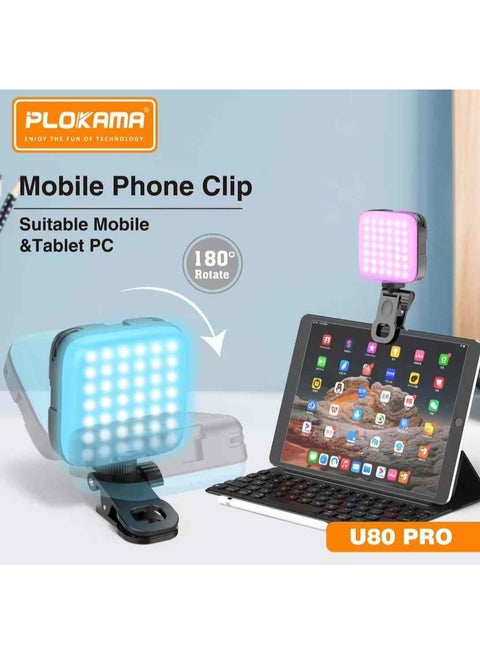 Portable RGB Flash Light Plokama U80 Pro Mini LED Photography Light R18 Video Light for Mobile Phone Laptop Camera
