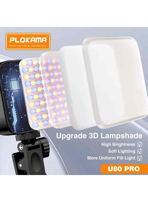 Portable RGB Flash Light Plokama U80 Pro Mini LED Photography Light R18 Video Light for Mobile Phone Laptop Camera
