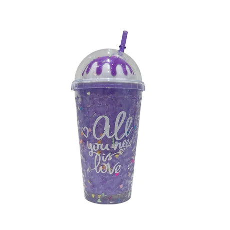 Ice Cream Water bottle Plastic Tumbler with Lid - Straw Water Bottle -450ml