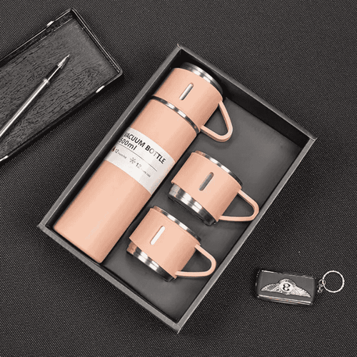 3 Cup Stainless Steel Vacuum Flask Set – Leak-proof, Portable, Durable