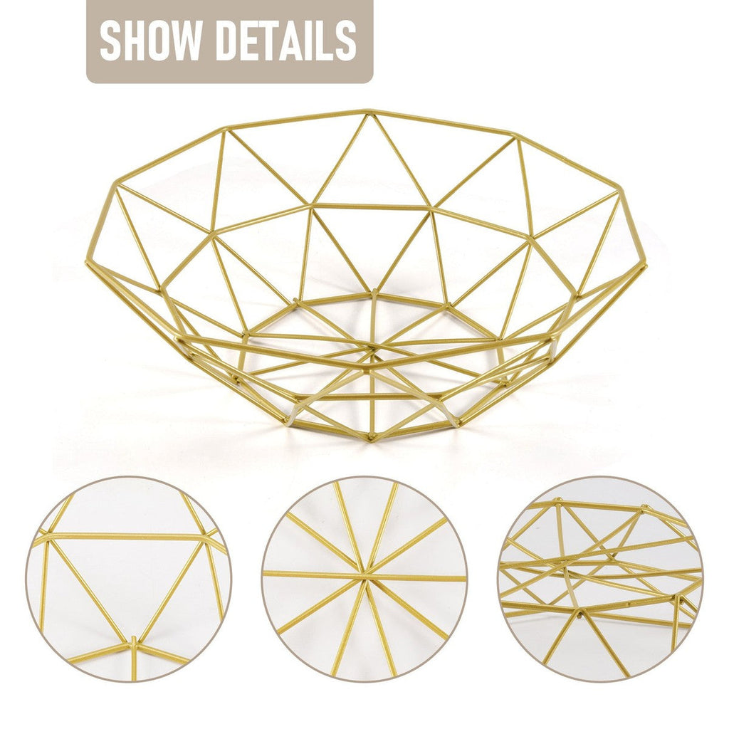 Metal Wire Fruit Basket Fruit Bowl, Round Bread Storage Bowl Stand