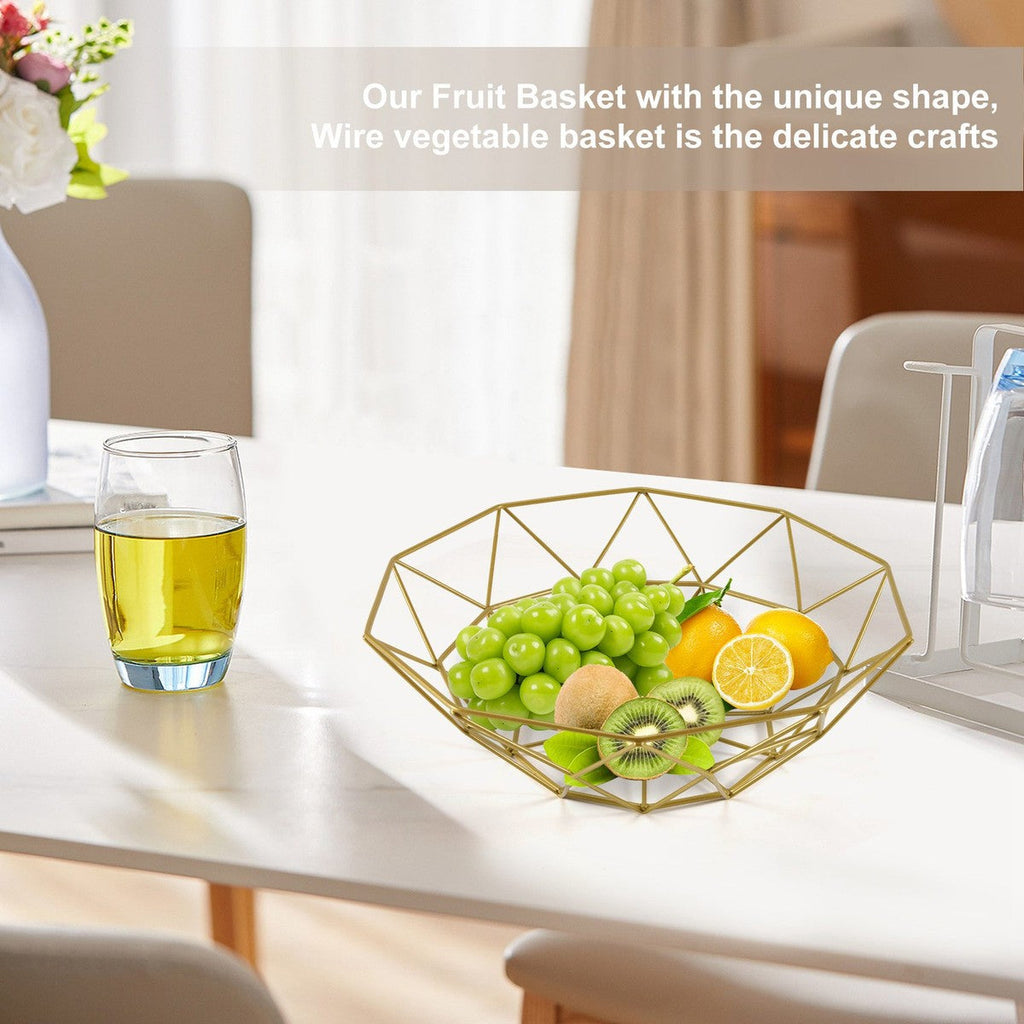 Metal Wire Fruit Basket Fruit Bowl, Round Bread Storage Bowl Stand