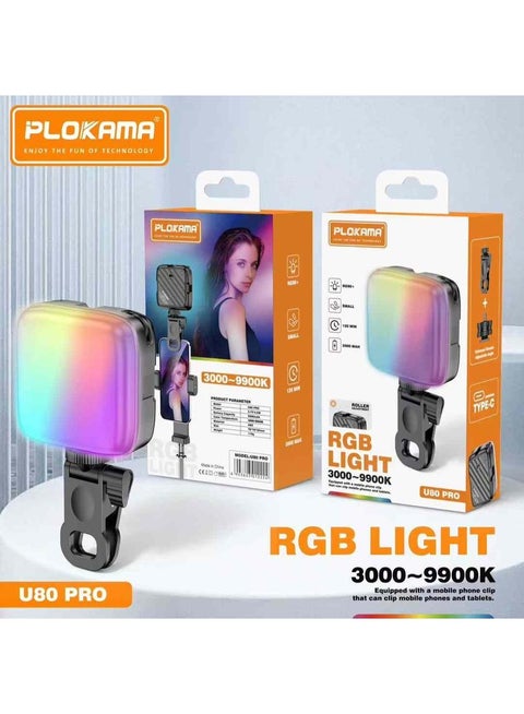 Portable RGB Flash Light Plokama U80 Pro Mini LED Photography Light R18 Video Light for Mobile Phone Laptop Camera