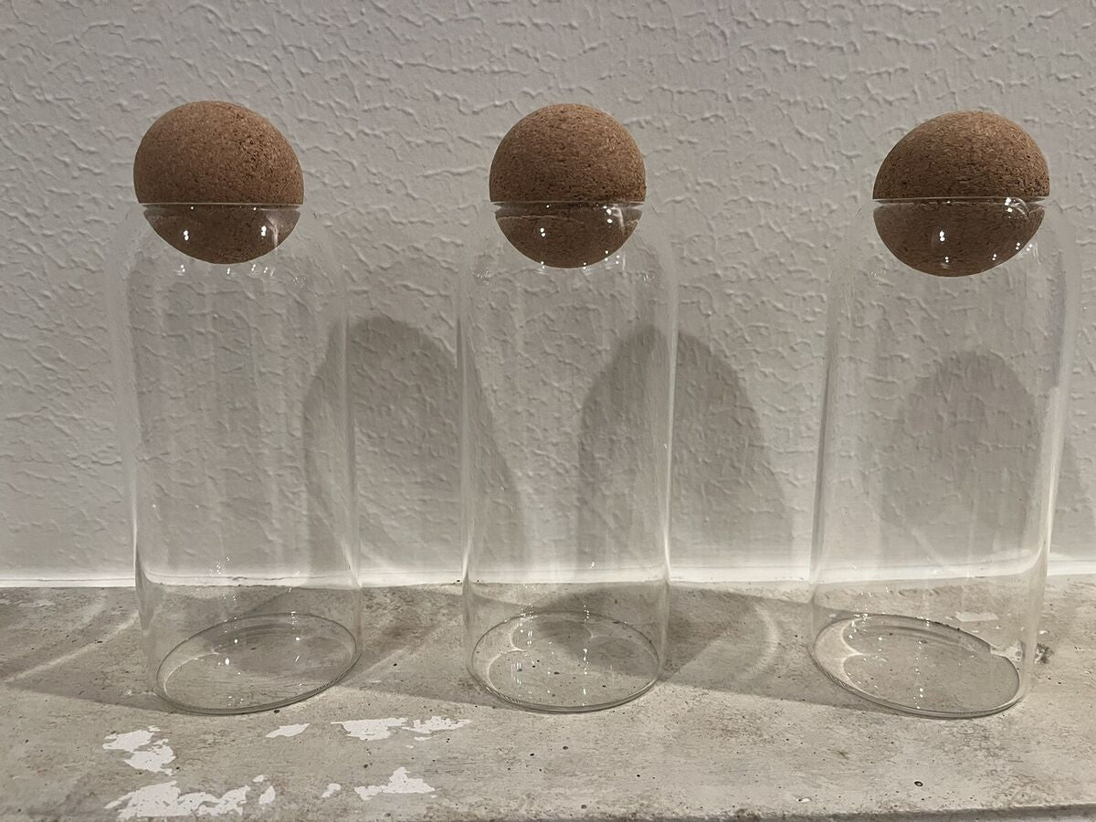 Glass Food Storage Jars with Ball Cork Lid, Bamboo Glass Containers