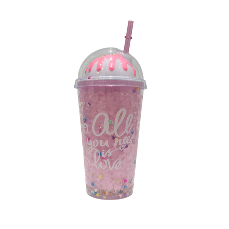 Ice Cream Water bottle Plastic Tumbler with Lid - Straw Water Bottle -450ml