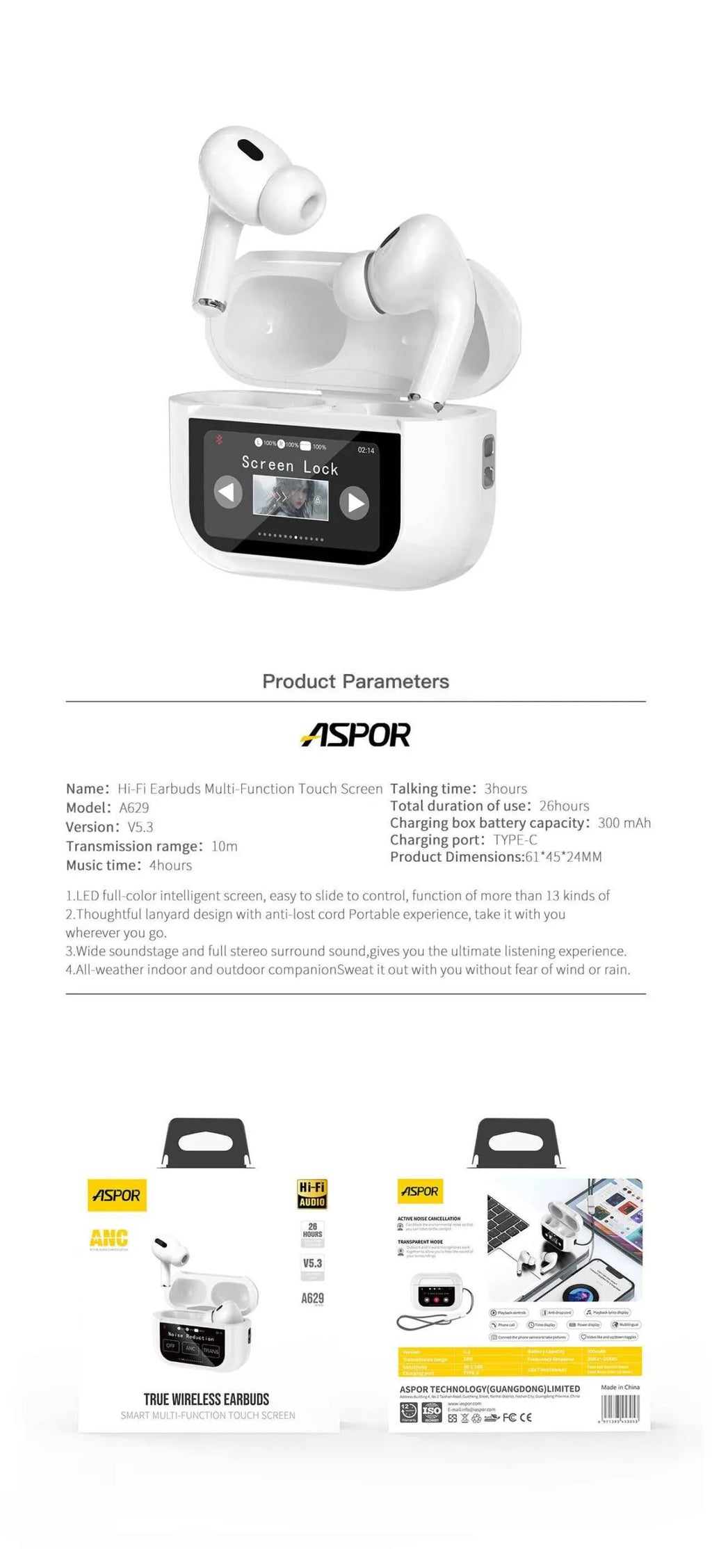 ASPOR TRUE WIRELESS EARBUDS