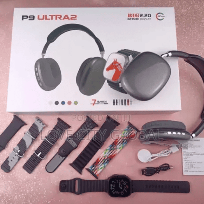 P9+ Watch Ultra 2 Combo Box with 7 Straps & Headphones