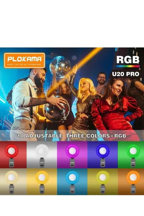 Plokama U20 PRO RGB 10 Colours Phone Clip With Mirror LED Selfie Ring Light